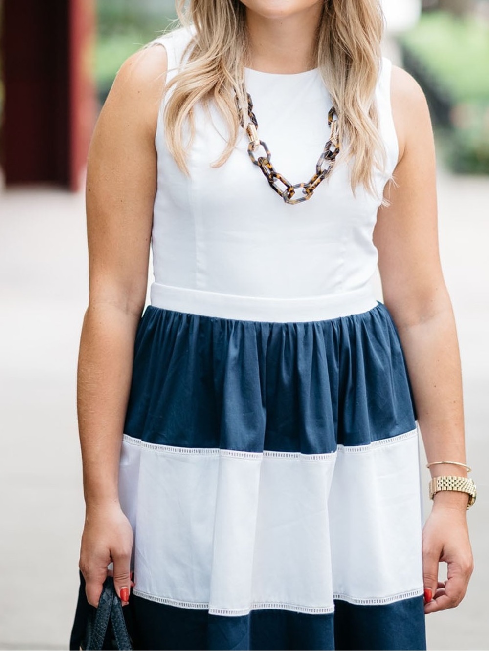 Elizabeth McKay Navy and White dress Size 8 - Picture 9 of 10